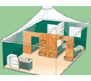 Plan de l'intérieur des bungalow toilés Camping Beauregard **** SItes & Paysages à Mesnois, au coeur de la région des lacs - Jura
